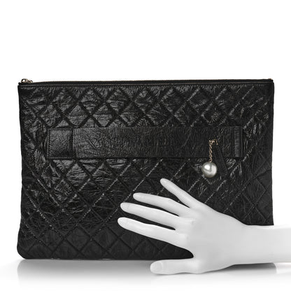 Chanel Shiny Crumpled Calfskin Quilted Medium Night by the C Pouch Clutch Black 2 of 10