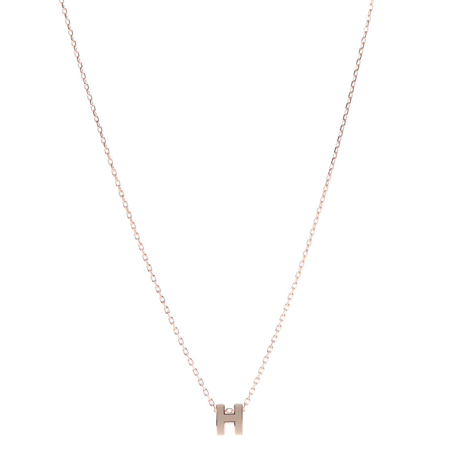 Hermes Lacquered Rose Gold Mini Pop H Pendant Necklace Marron Glace 1 of 6