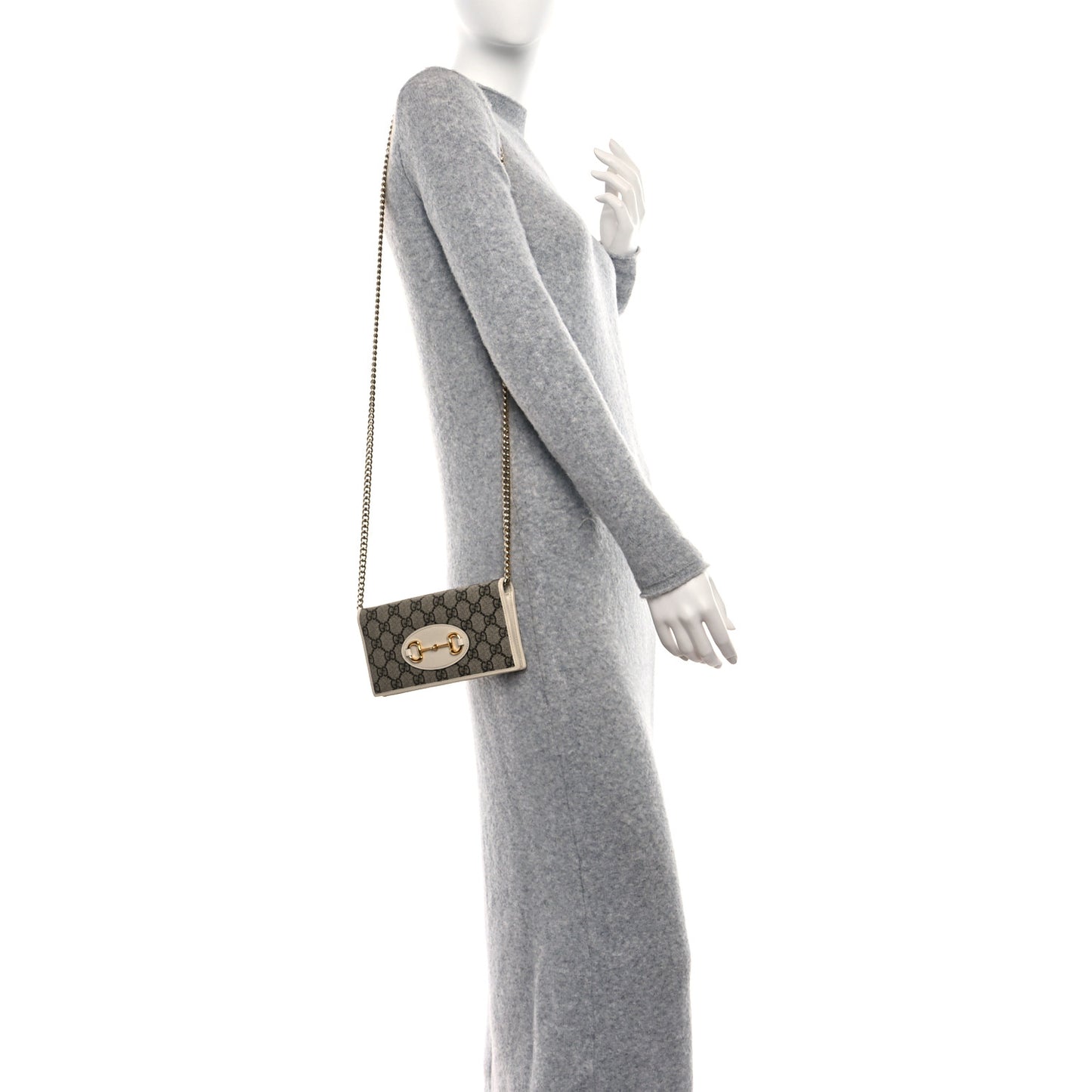 GG Supreme Monogram Azalea Calfskin Horsebit 1955 Wallet On Chain Beige Ebony Mystic White