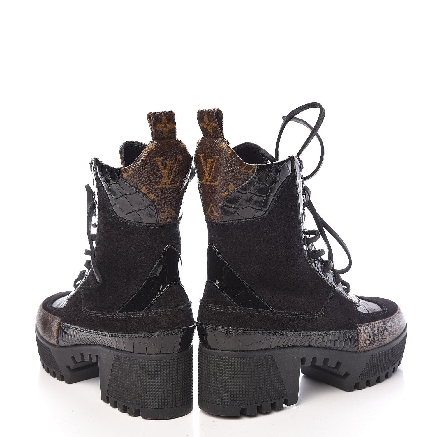 Louis Vuitton Suede Calfskin Monogram Laureate Platform Desert Boots 36 Black 6 of 14