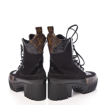 Louis Vuitton Suede Calfskin Monogram Laureate Platform Desert Boots 36 Black 6 of 14