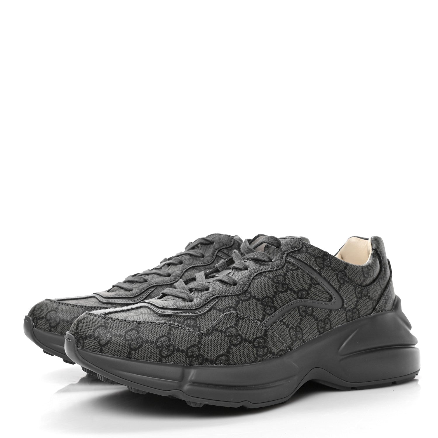 Gucci GG Supreme Monogram Apollo Calfskin Mens Rhyton Sneakers 9 Grey Black Graphite Grey 3 of 8