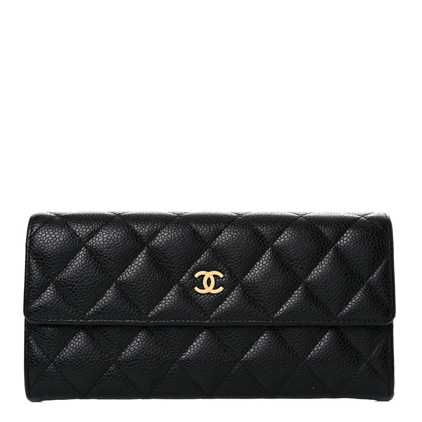 Caviar Quilted Large Gusset Flap Wallet Black