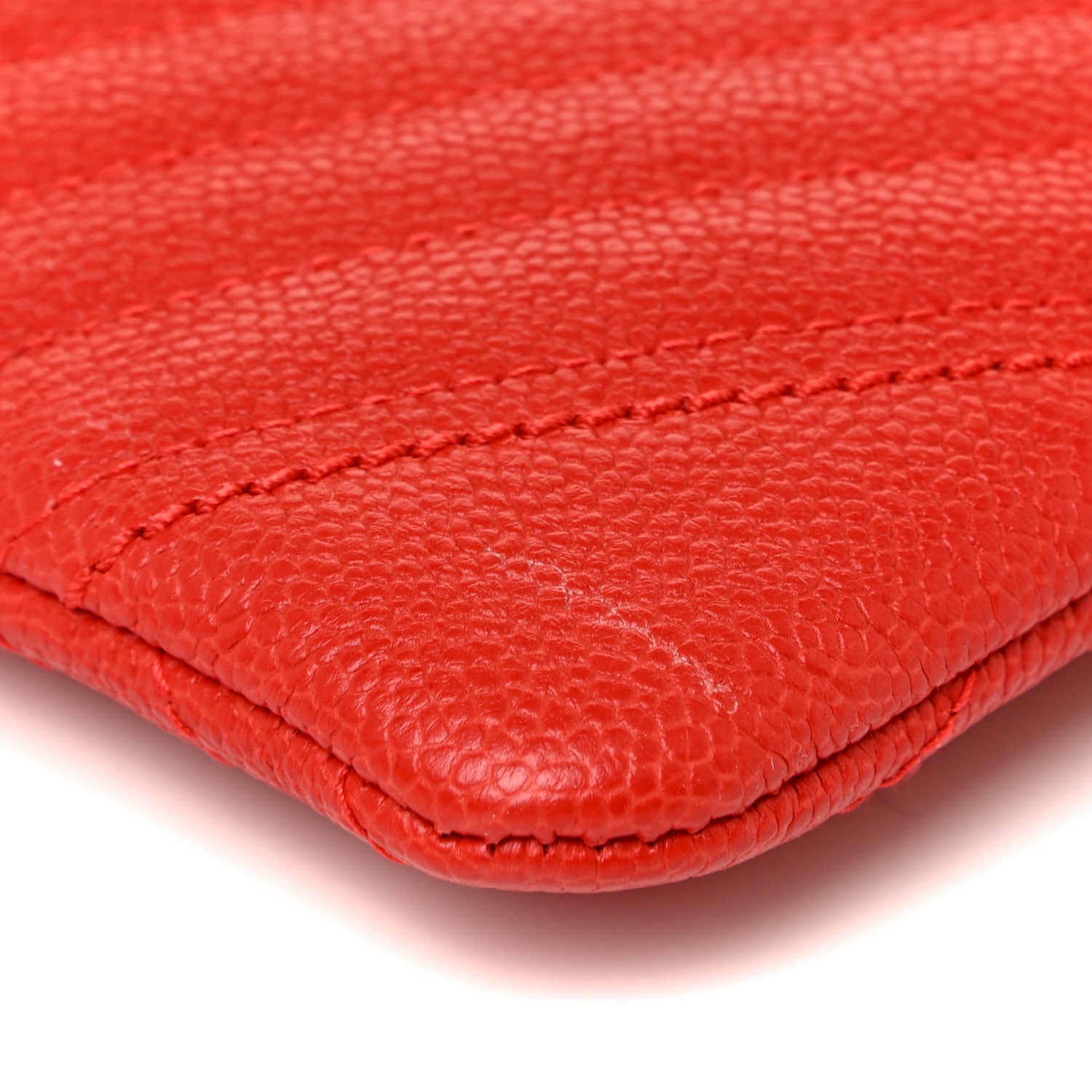 Chanel Caviar Chevron Quilted Flap Cosmetic Case Red 9 of 11
