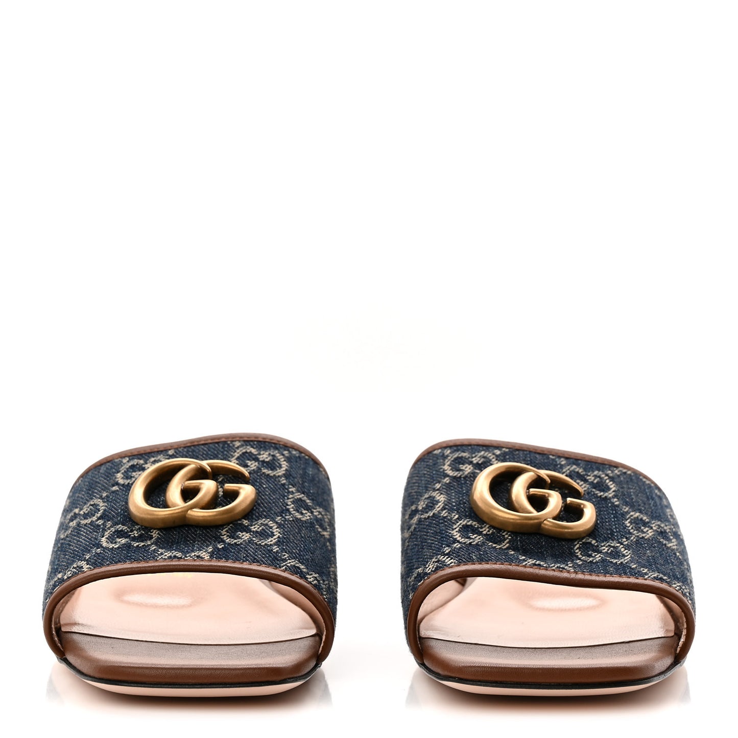 New Denim GG Monogram Miro Soft Calfskin Jolie Slide Sandals 38.5 Blue Tea Cuir Epilogue