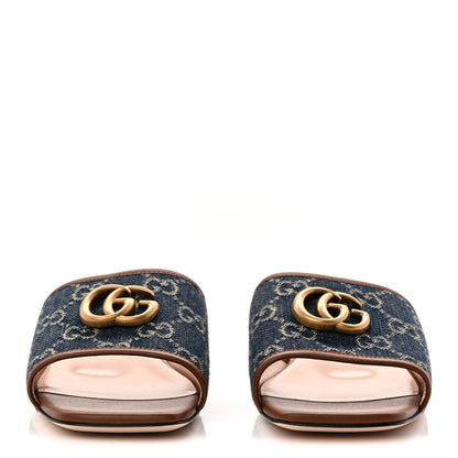 Gucci New Denim GG Monogram Miro Soft Calfskin Jolie Slide Sandals 38.5 Blue Tea Cuir Epilogue 2 of 10