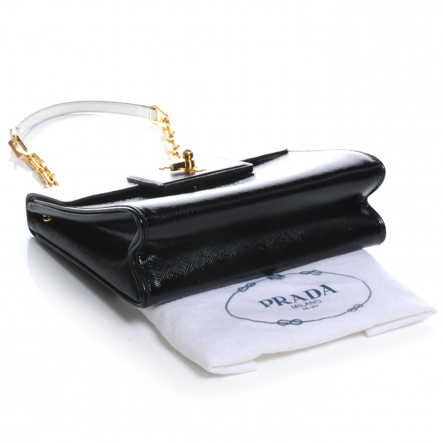 Prada Saffiano Vernice Chain Shoulder Bag Black White 4 of 7