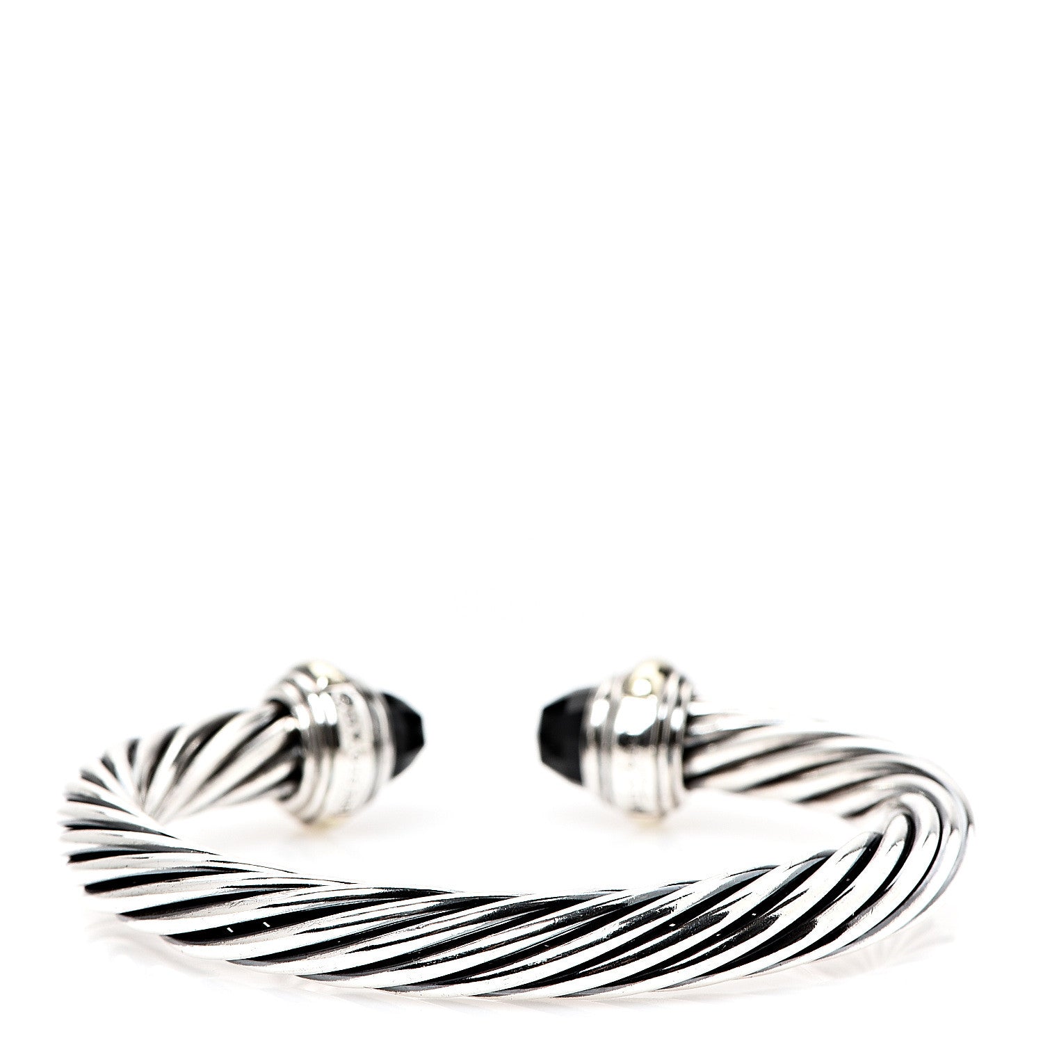 David Yurman Sterling Silver 14K Yellow Gold Black Onyx 7mm Cable Classics Bracelet 2 of 3