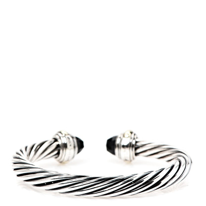 David Yurman Sterling Silver 14K Yellow Gold Black Onyx 7mm Cable Classics Bracelet 2 of 3