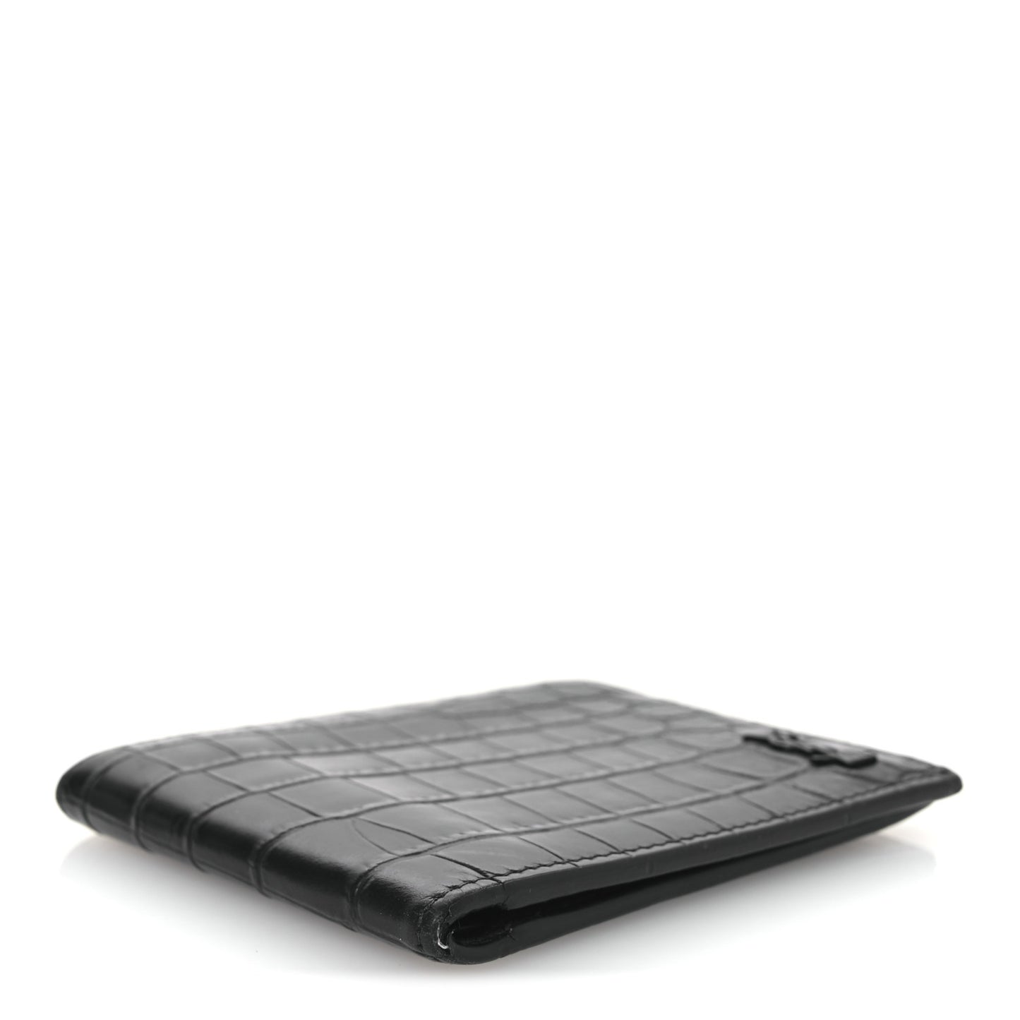 Calfskin Crocodile Embossed Tiny Cassandre East West Wallet Black