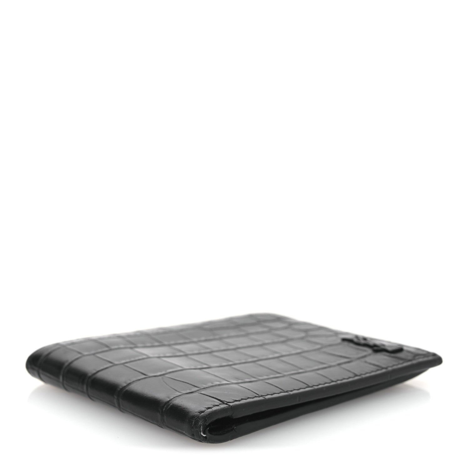 Saint Laurent Calfskin Crocodile Embossed Tiny Cassandre East West Wallet Black 4 of 9