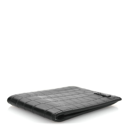 Saint Laurent Calfskin Crocodile Embossed Tiny Cassandre East West Wallet Black 4 of 9