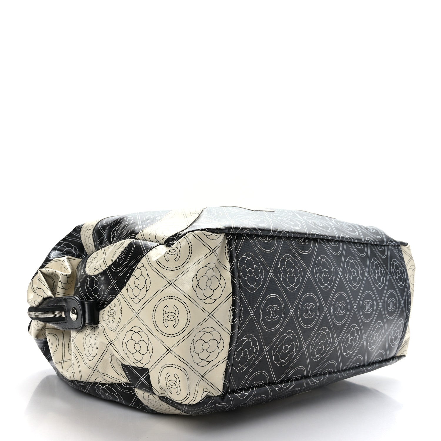 Chanel Coated Canvas Camellia Bowler Black Beige 4 of 9