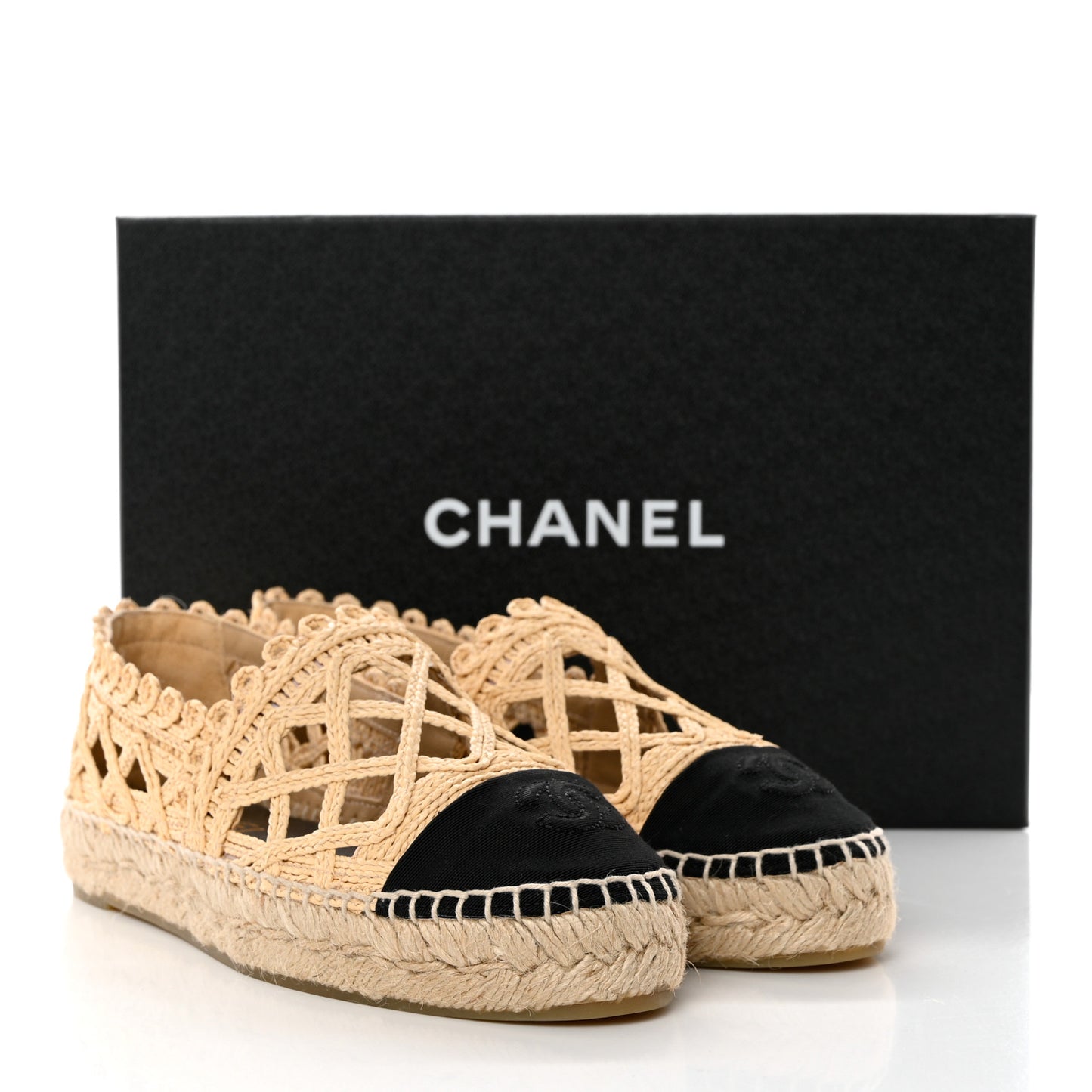 Raffia Fabric CC Espadrilles 36 Beige Black