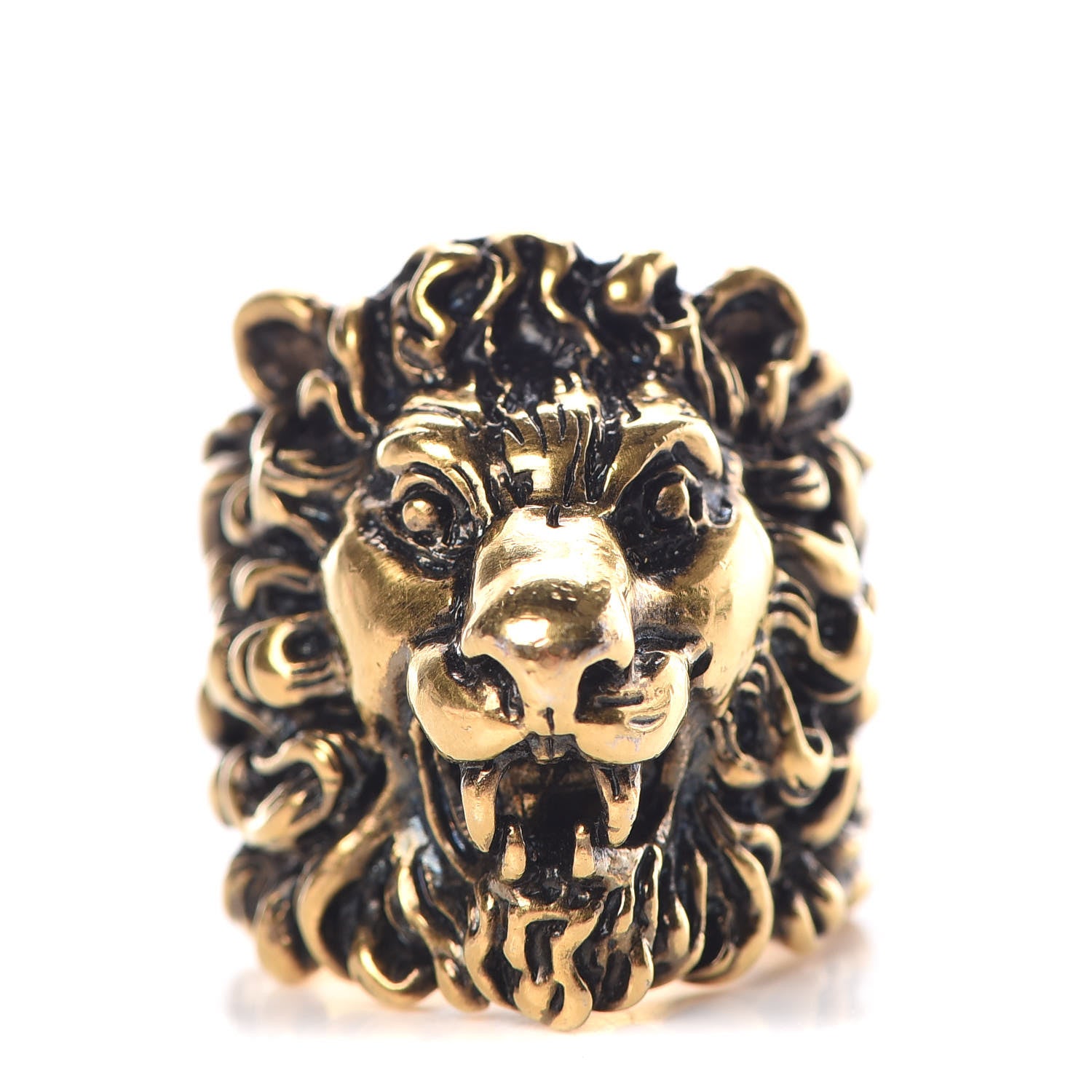Gucci Metal Lion Head Ring 8.5 Aged Gold 1 of 8