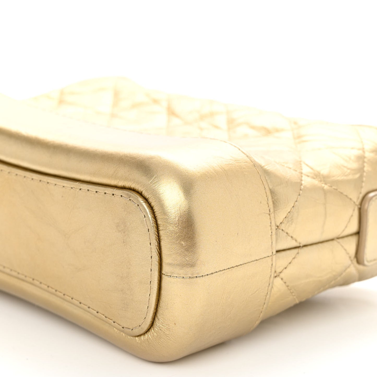 Metallic Aged Calfskin Quilted Small Gabrielle Hobo Gold