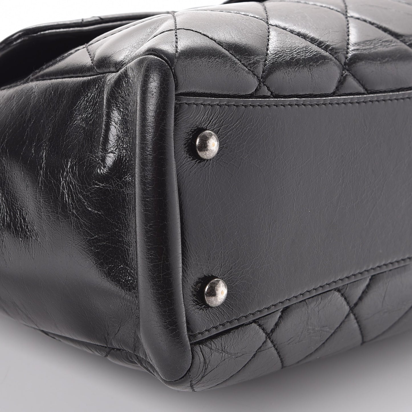 Glazed Calfskin Quilted Small Duo Color Tote Black