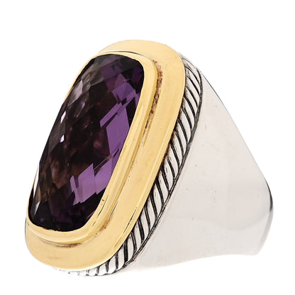 David Yurman Sterling Silver 18K Yellow Gold Amethyst Elongated Albion Ring 57 8 3 of 7