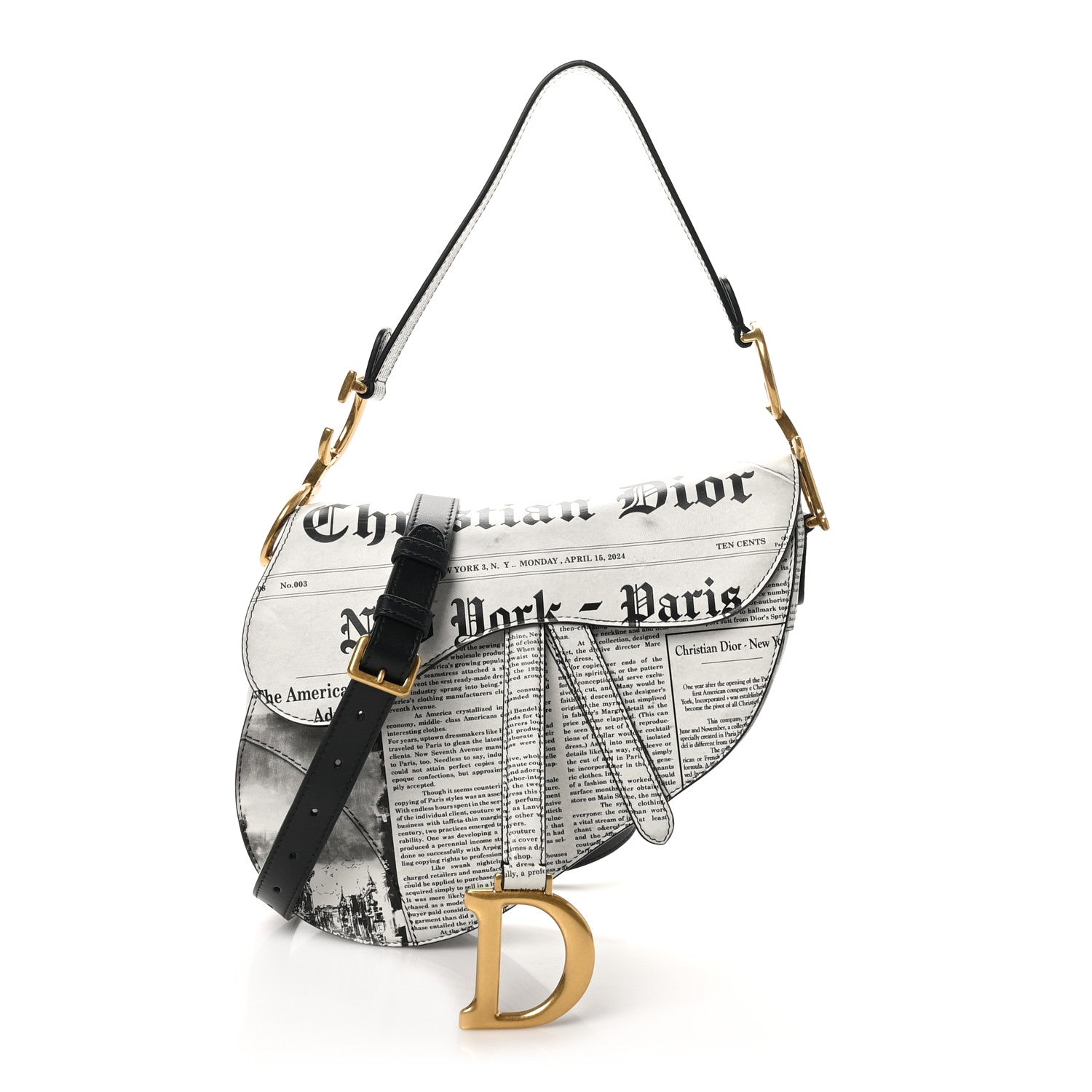 Christian Dior Calfskin Newspaper Printed Saddle Bag With Strap Black White 1 of 10