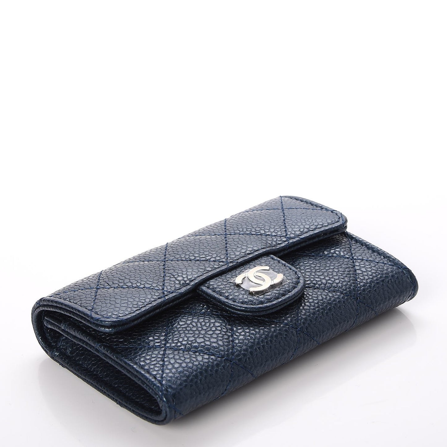 Metallic Caviar Quilted Card Holder Dark Blue
