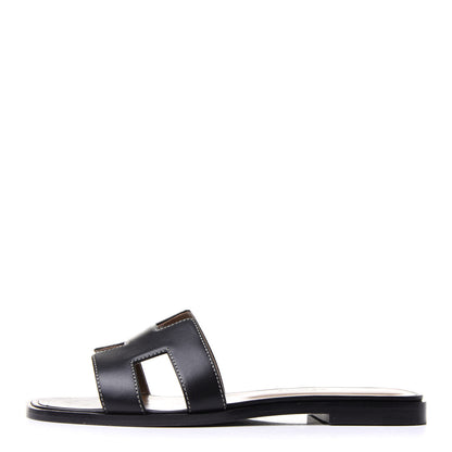 Hermes Box Calfskin Oran Sandals 36 Black 1 of 9