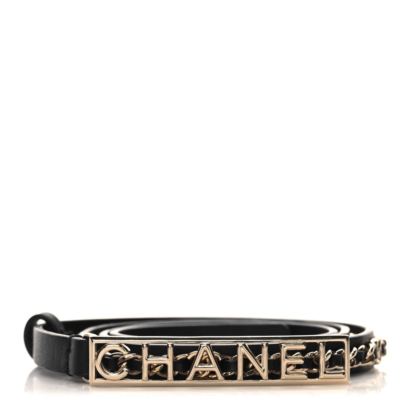 Calfskin Chain Logo Skinny Belt 80 32 Black