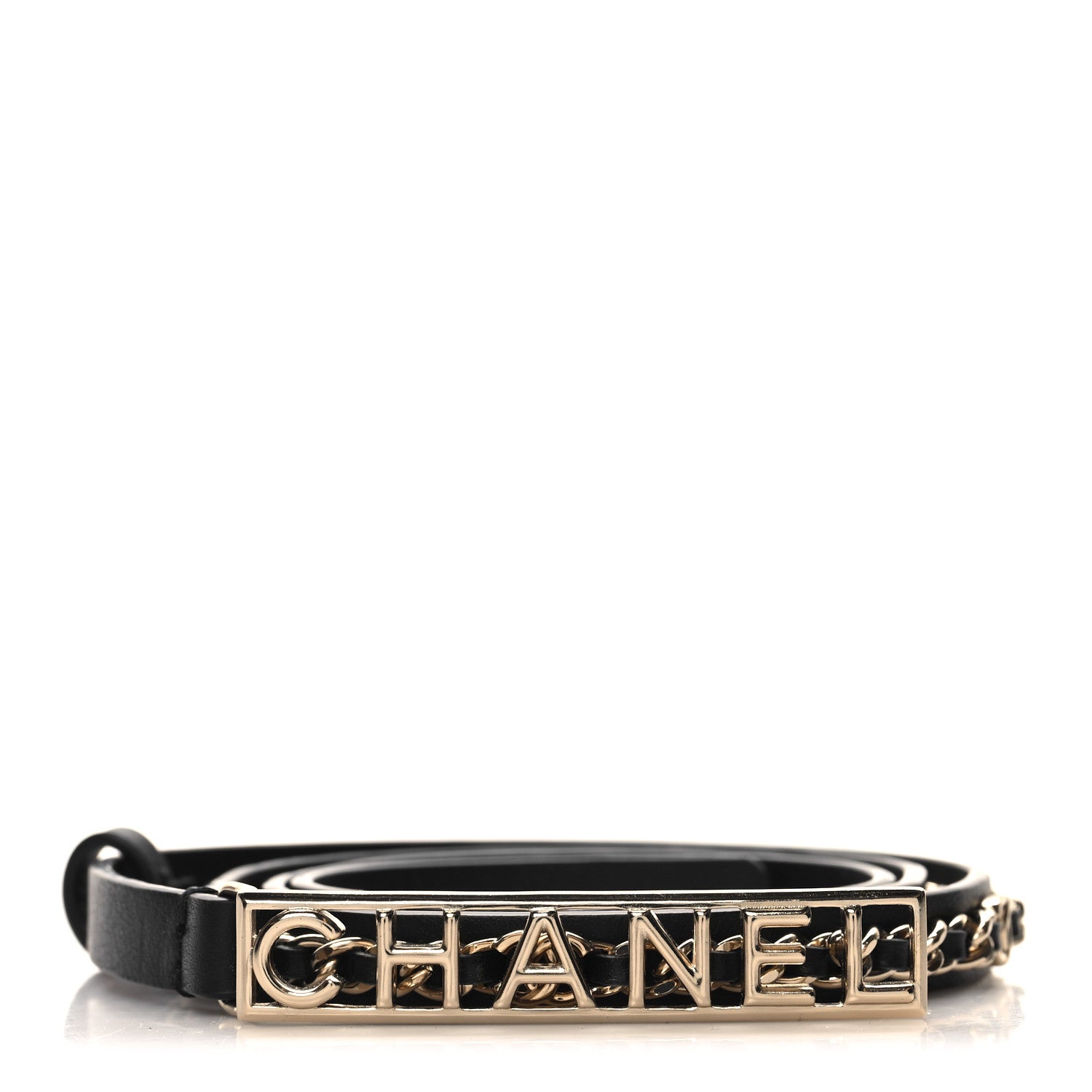 Chanel Calfskin Chain Logo Skinny Belt 80 32 Black 1 of 6