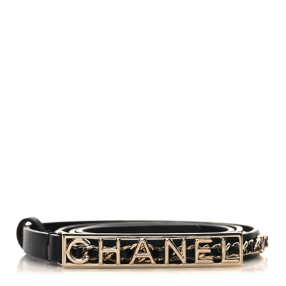 Chanel Calfskin Chain Logo Skinny Belt 80 32 Black 1 of 6