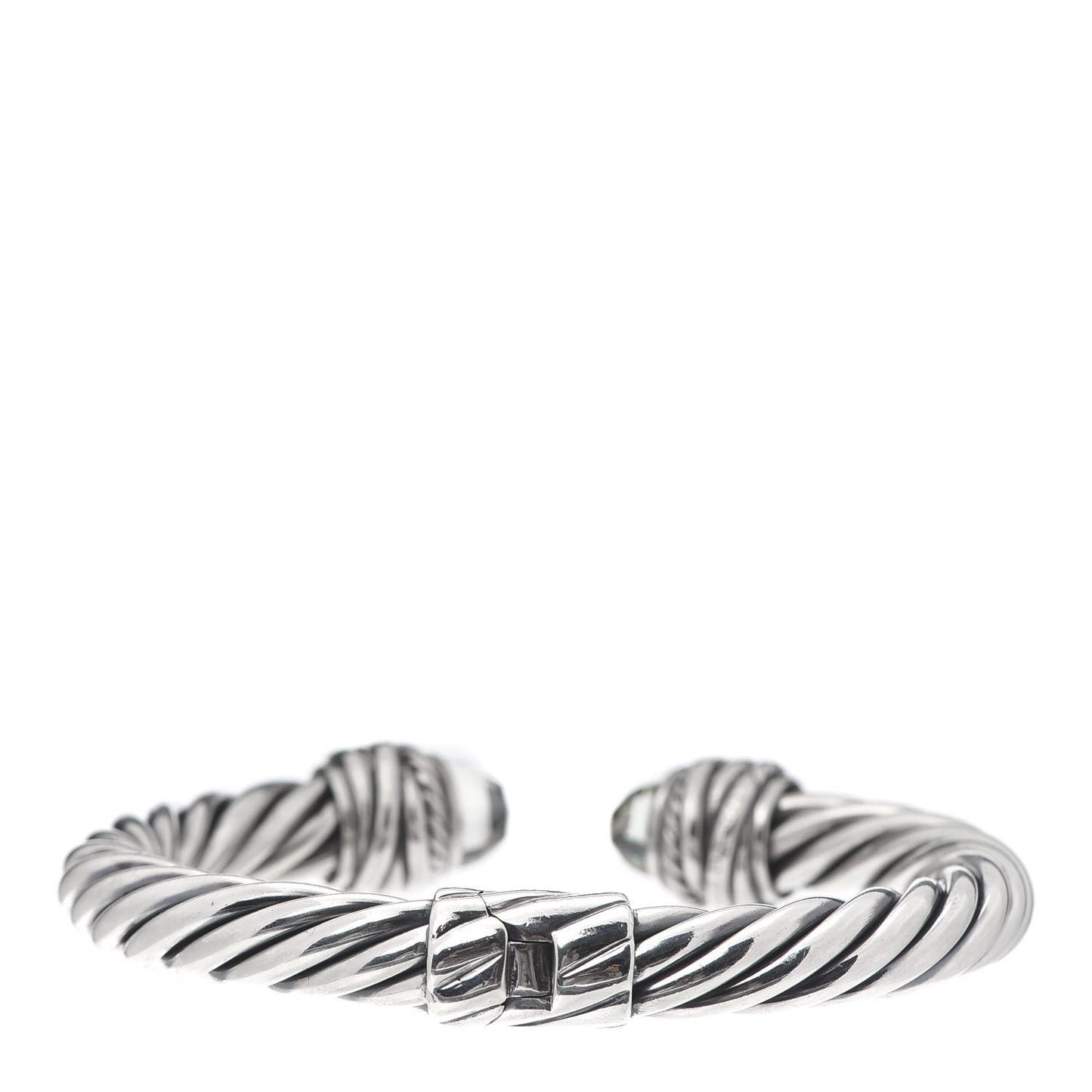 Sterling Silver Diamond Prasiolite 8.5mm Crossover Hinge Bracelet
