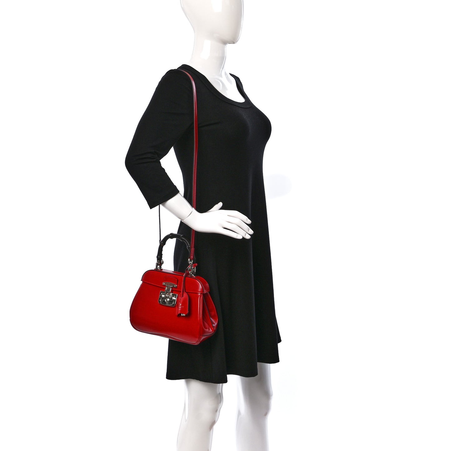 Regent Calfskin Bamboo Mini Lady Lock Top Handle Bag Hibiscus Red