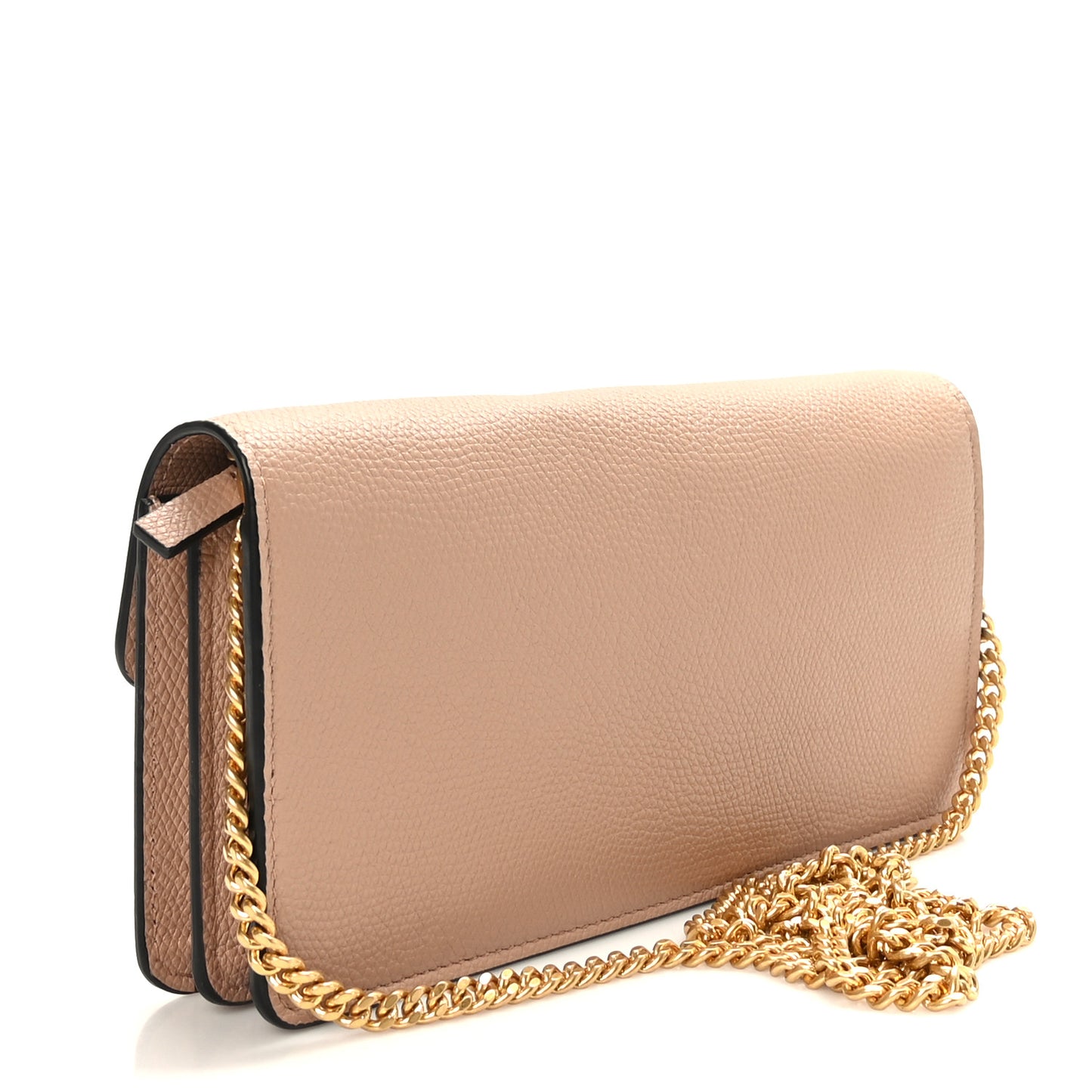 Grainy Calfskin Vlogo Wallet On Chain Rose Cannelle