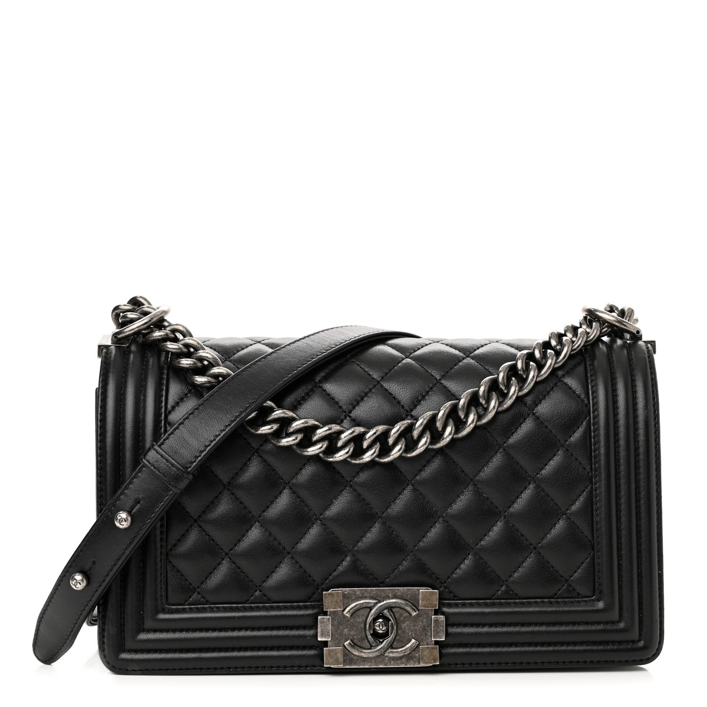 Lambskin Quilted Medium Boy Flap Black