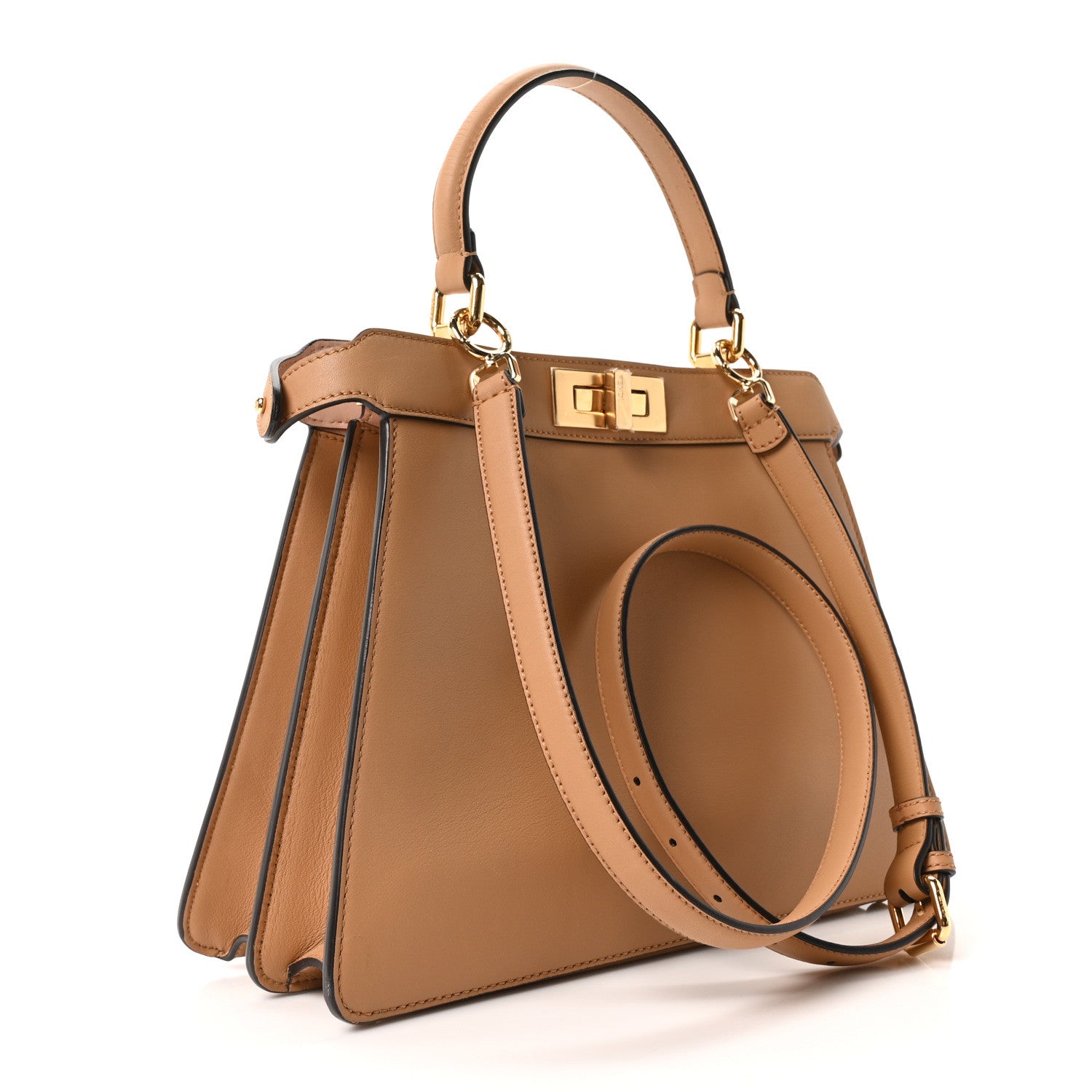 Fendi Vitello Seta Shiny Nappa Medium Peekaboo I SEE U Satchel Miele Scuro Light Rose 3 of 9