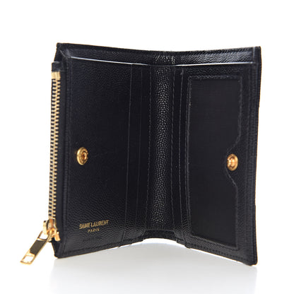 Saint Laurent Grain De Poudre Matelasse Chevron Monogram Zipped Card Case Black 5 of 8