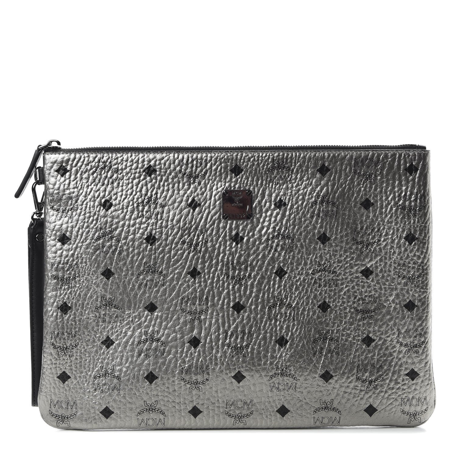 MCM Metallic Visetos Large Stark Wristlet Pouch Silver 1 of 7