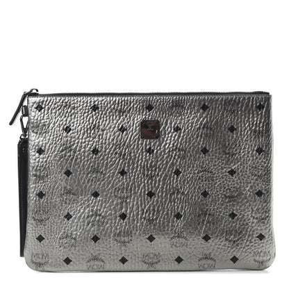 MCM Metallic Visetos Large Stark Wristlet Pouch Silver 1 of 7