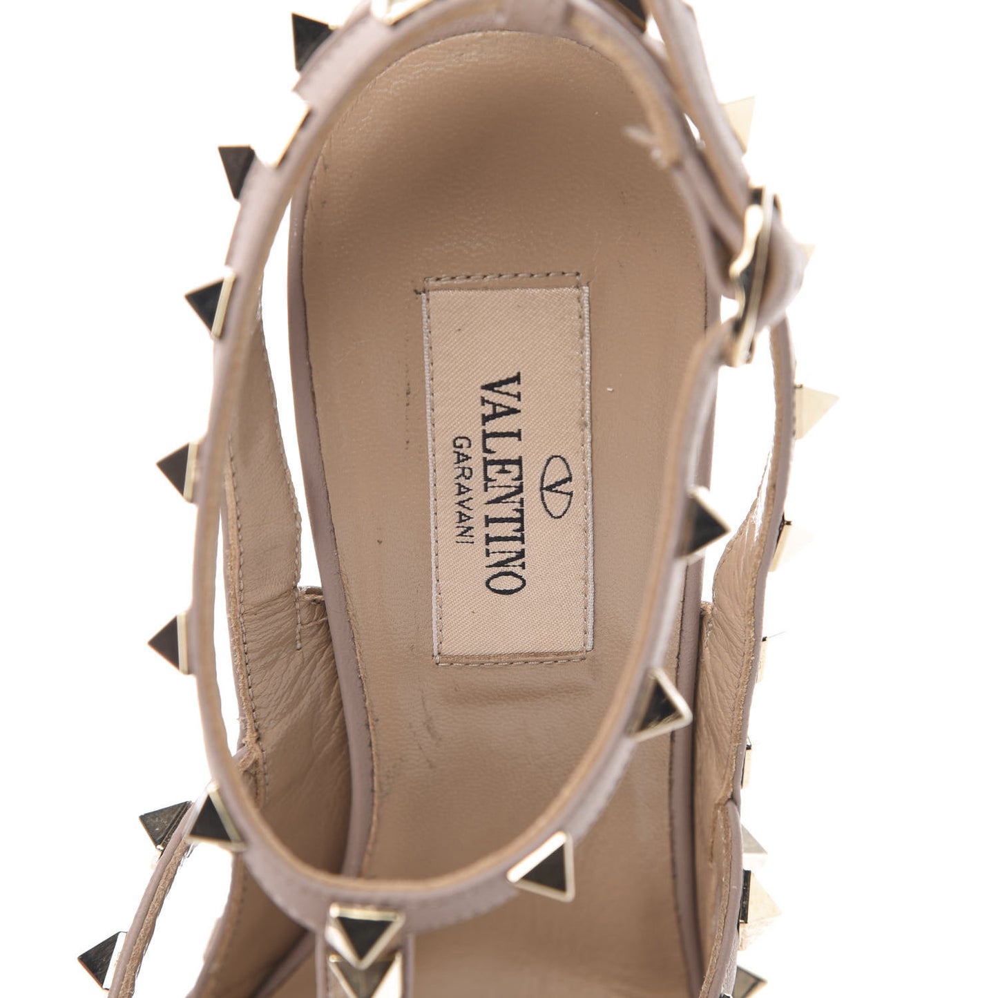 Calfskin Nappa Rockstud Ankle Strap 100mm Pumps 38 Alpaca Poudre