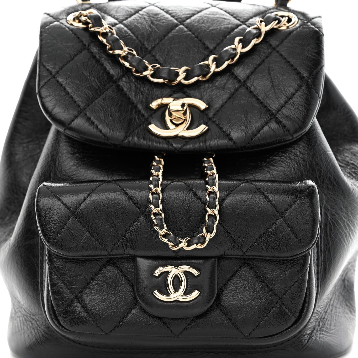 Chanel Glazed Aged Calfskin Quilted Small Duma Drawstring Backpack Black 8 of 10