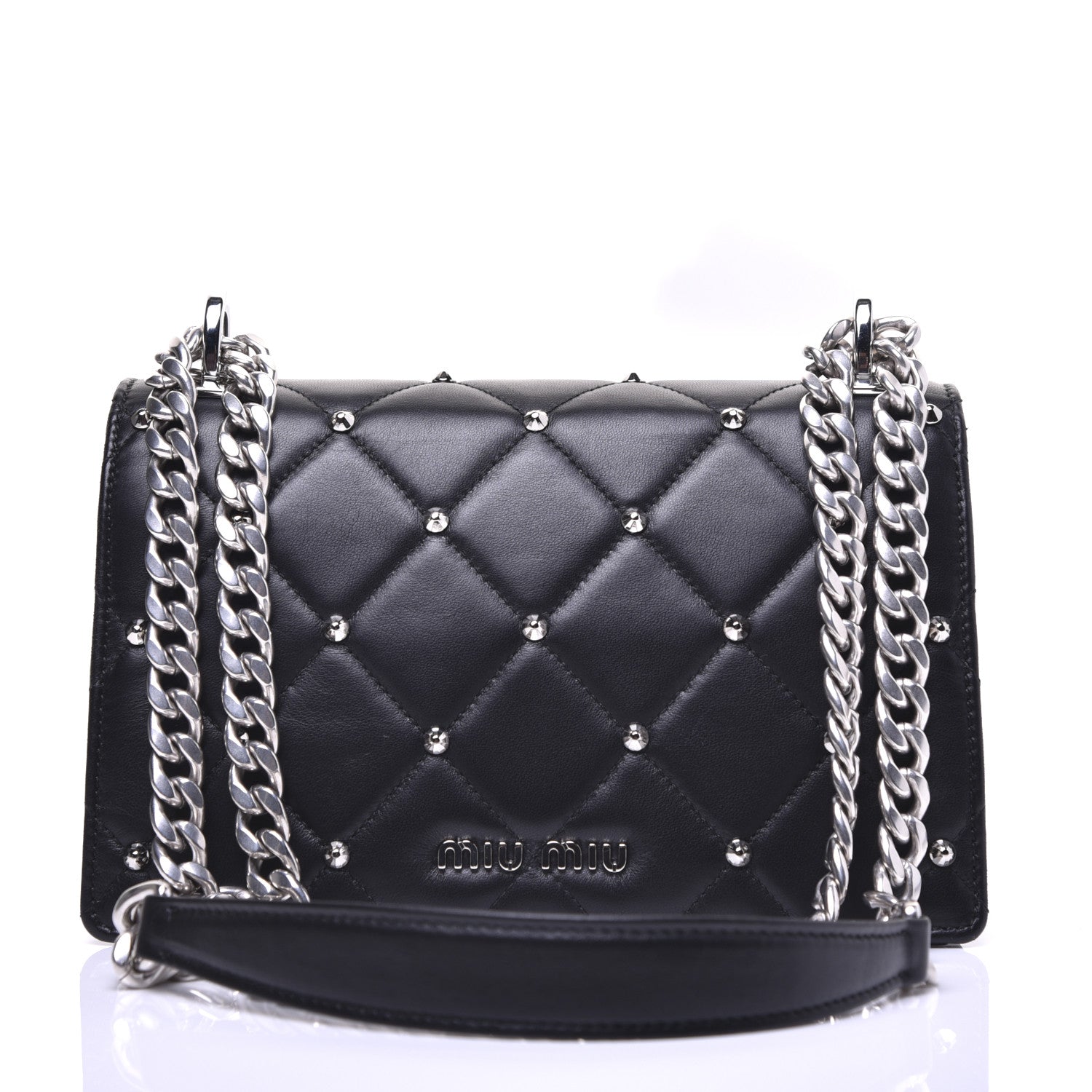 Miu Miu Pattina Nappa Crystal Studded Borchie Flap Bag Black 10 of 14