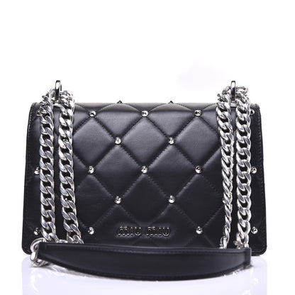 Miu Miu Pattina Nappa Crystal Studded Borchie Flap Bag Black 10 of 14