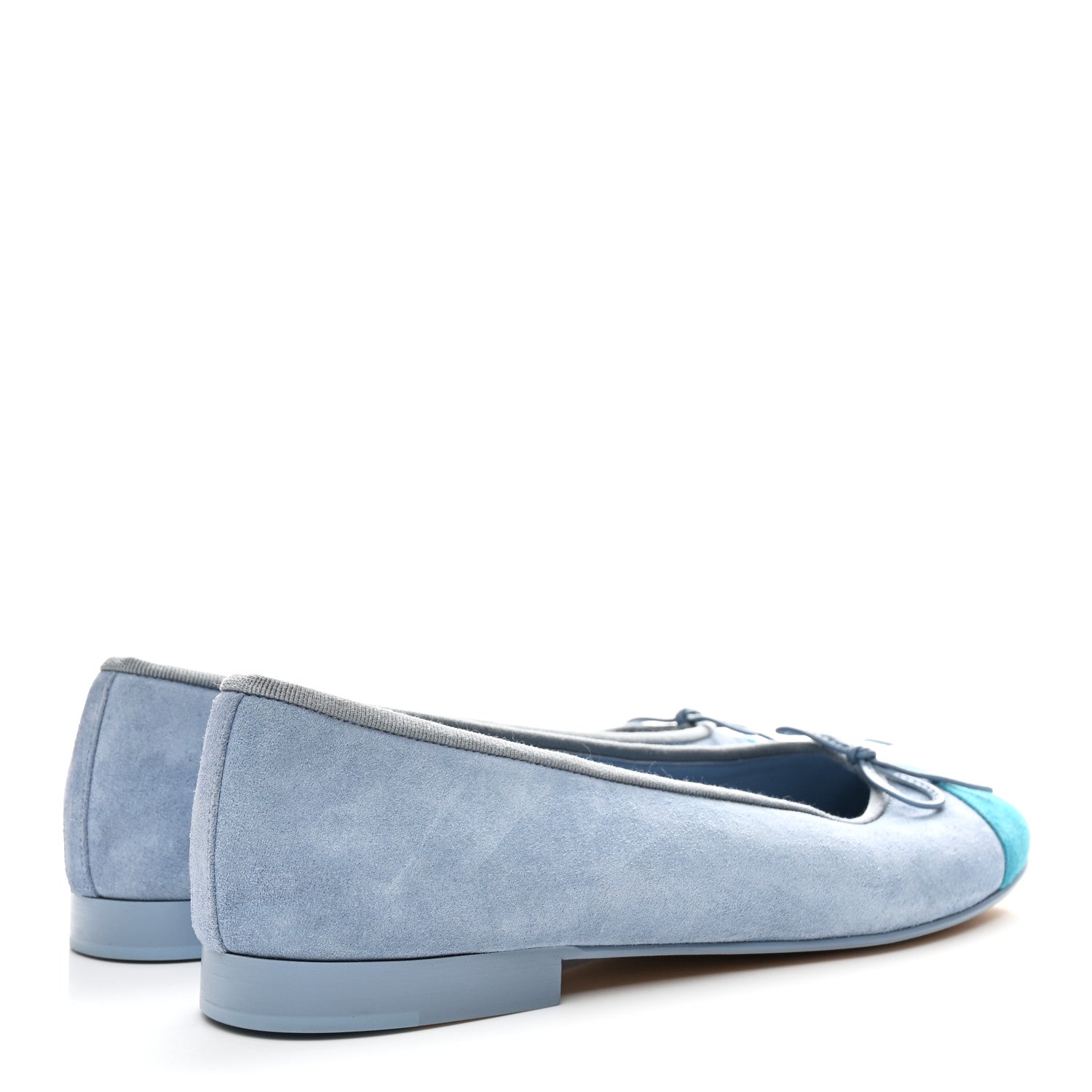 Chanel Suede Calfskin Cap Toe CC Ballerina Flats 40.5 Light Blue Turquoise 5 of 9