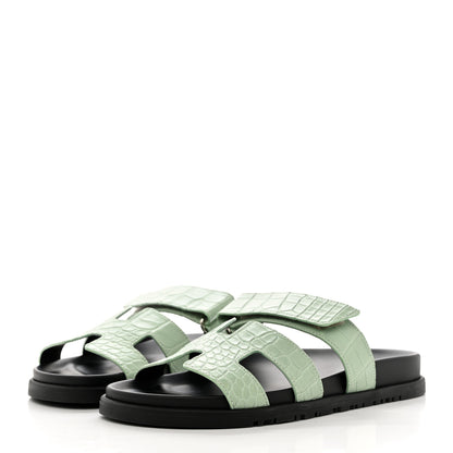 Hermes Matte Alligator Womens Chypre Sandals 38.5 Vert D'eau 3 of 9