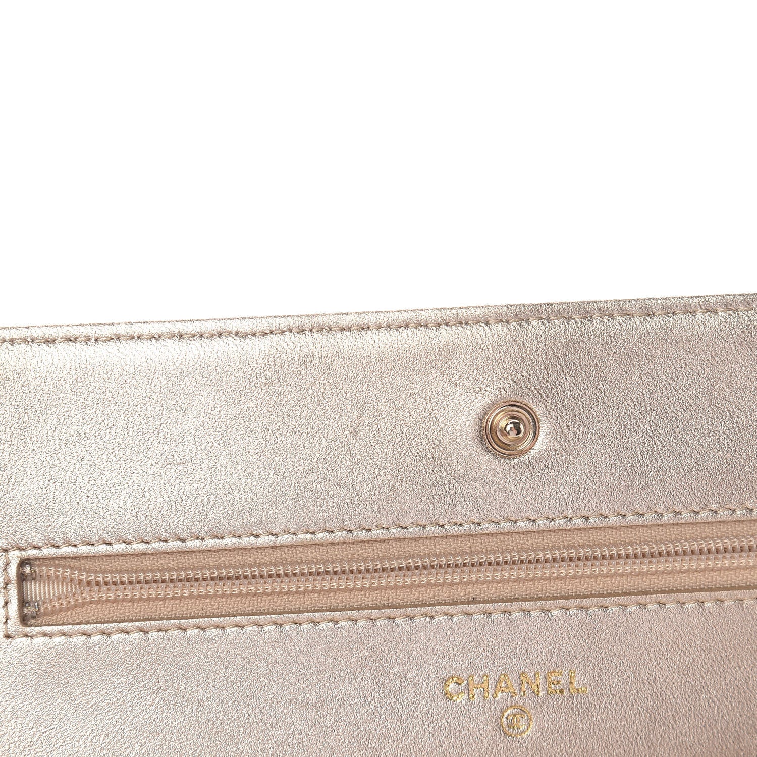 Chanel Lambskin Quilted Wallet On Chain WOC Light Gold 12 of 19