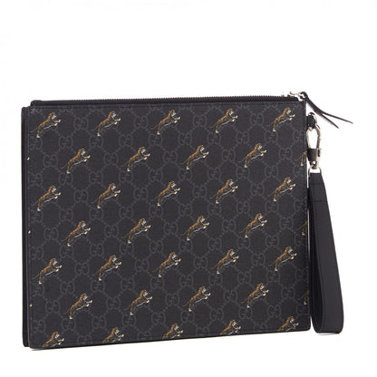 Gucci GG Supreme Monogram Tigers Zip Wristlet Pouch Black 2 of 8