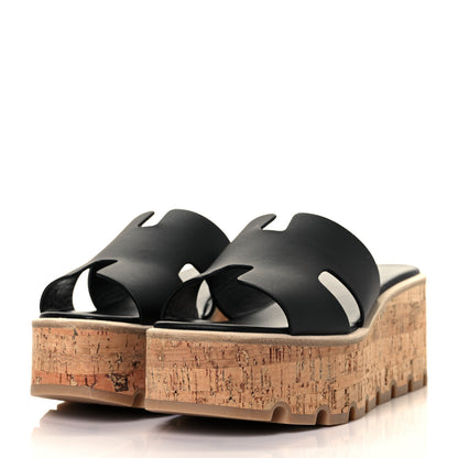Hermes Calfskin Cork Eze 30 Sandals 37 Black 3 of 9