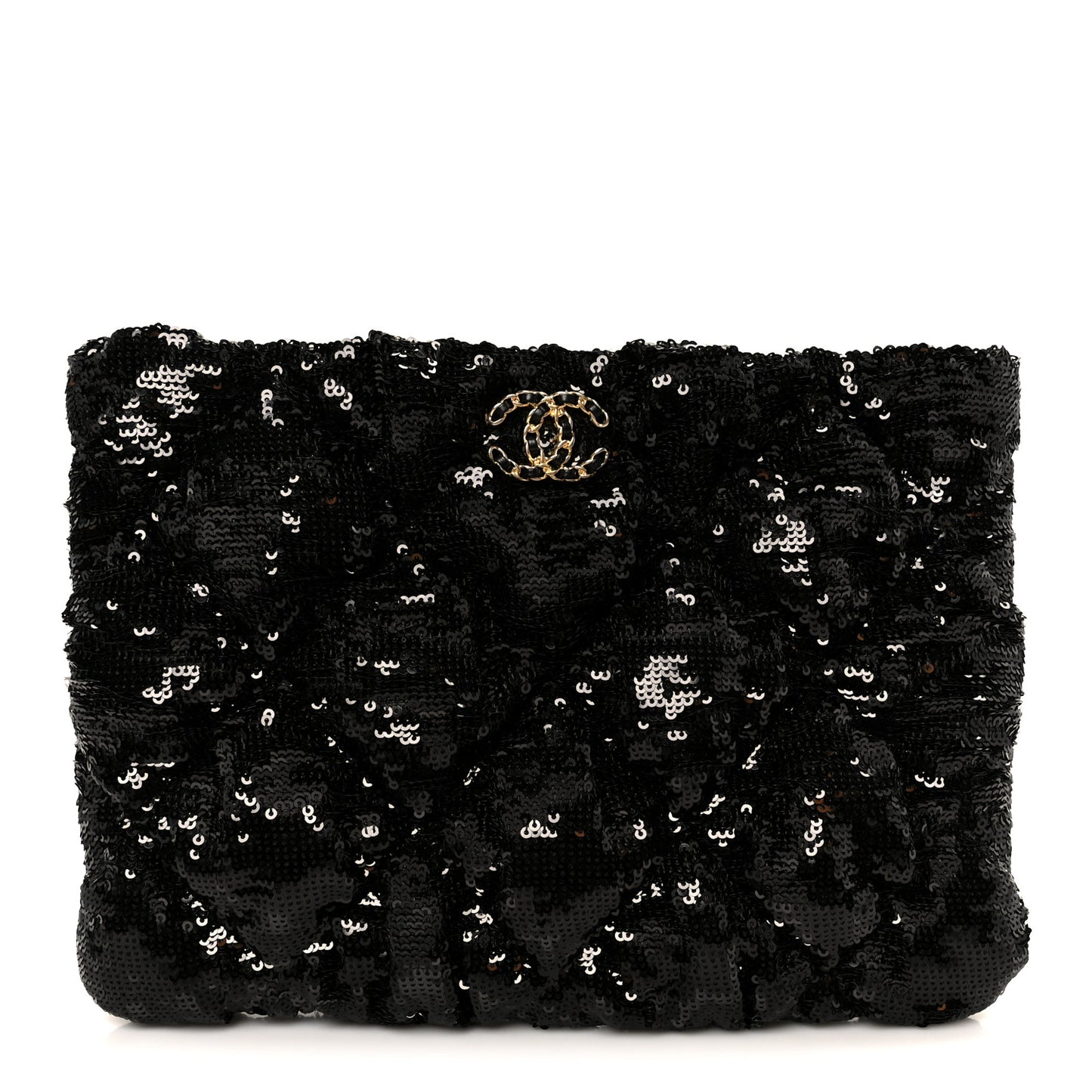 Sequins Quilted Large Chanel 19 Pouch Black