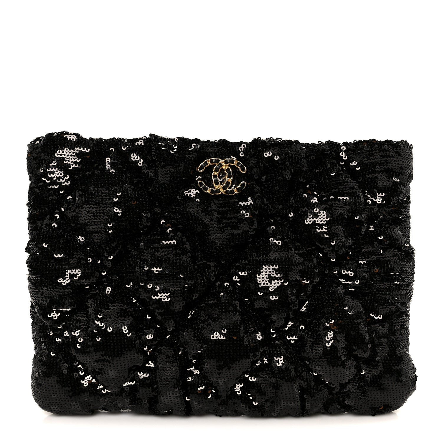 Chanel Sequins Quilted Large Chanel 19 Pouch Black 1 of 8