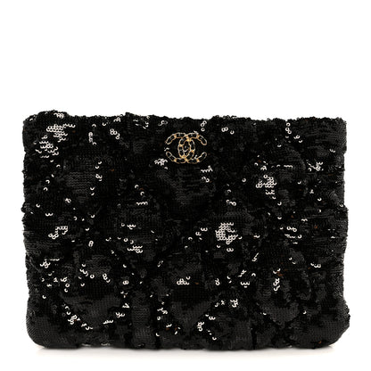 Chanel Sequins Quilted Large Chanel 19 Pouch Black 1 of 8