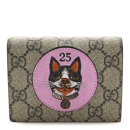 Gucci GG Supreme Monogram Bosco Patch Card Case Wallet Beige Malva Hibiscus Red 1 of 7