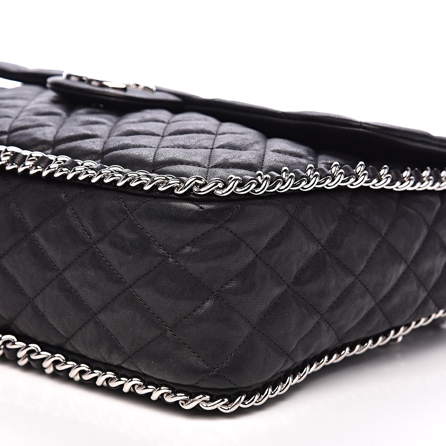 Washed Lambskin Quilted Maxi Chain Around Flap Black